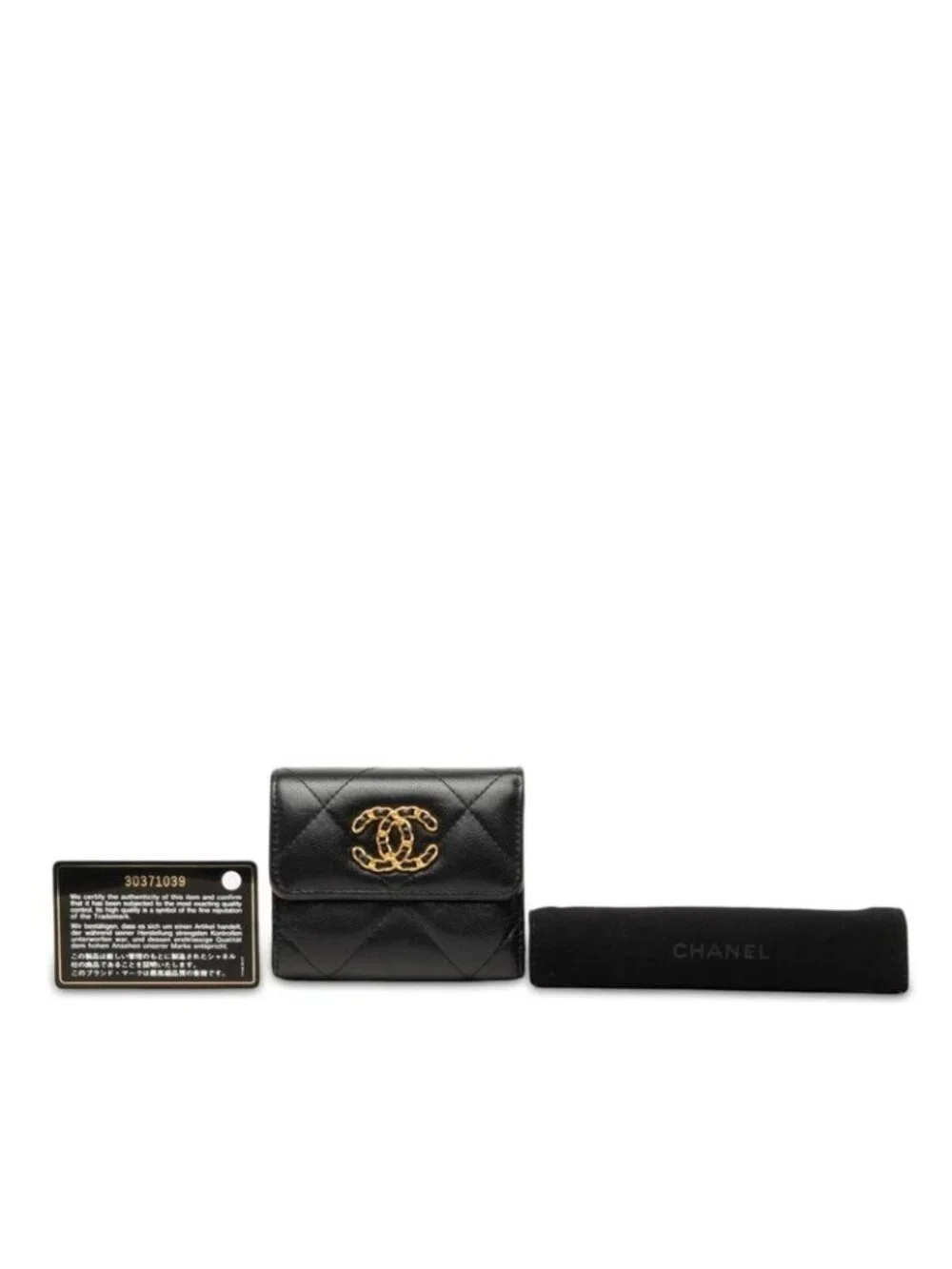 Chanel 19 Diznow CC Logo Tri Foldwallet Smallflap Wallet Black